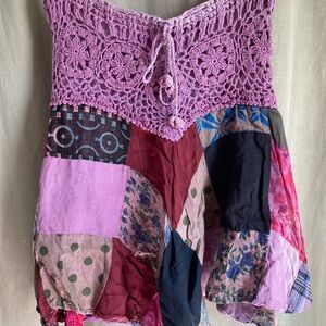 Vintage Purple-Multicolored Crocheted Patchwork Mini Skirt Size Medium